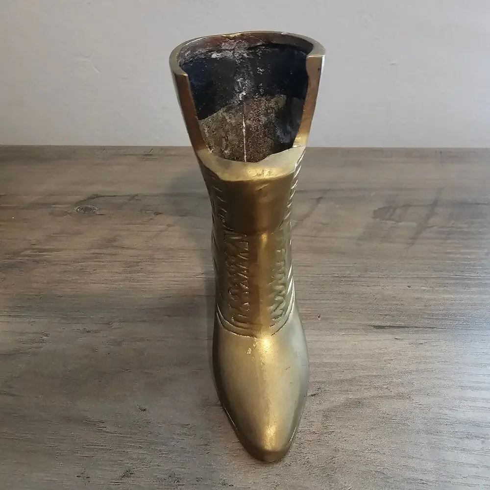 Vintage Brass Victorian Boot Figurine Shoe MCM Home Decor Vase Planter Mod
